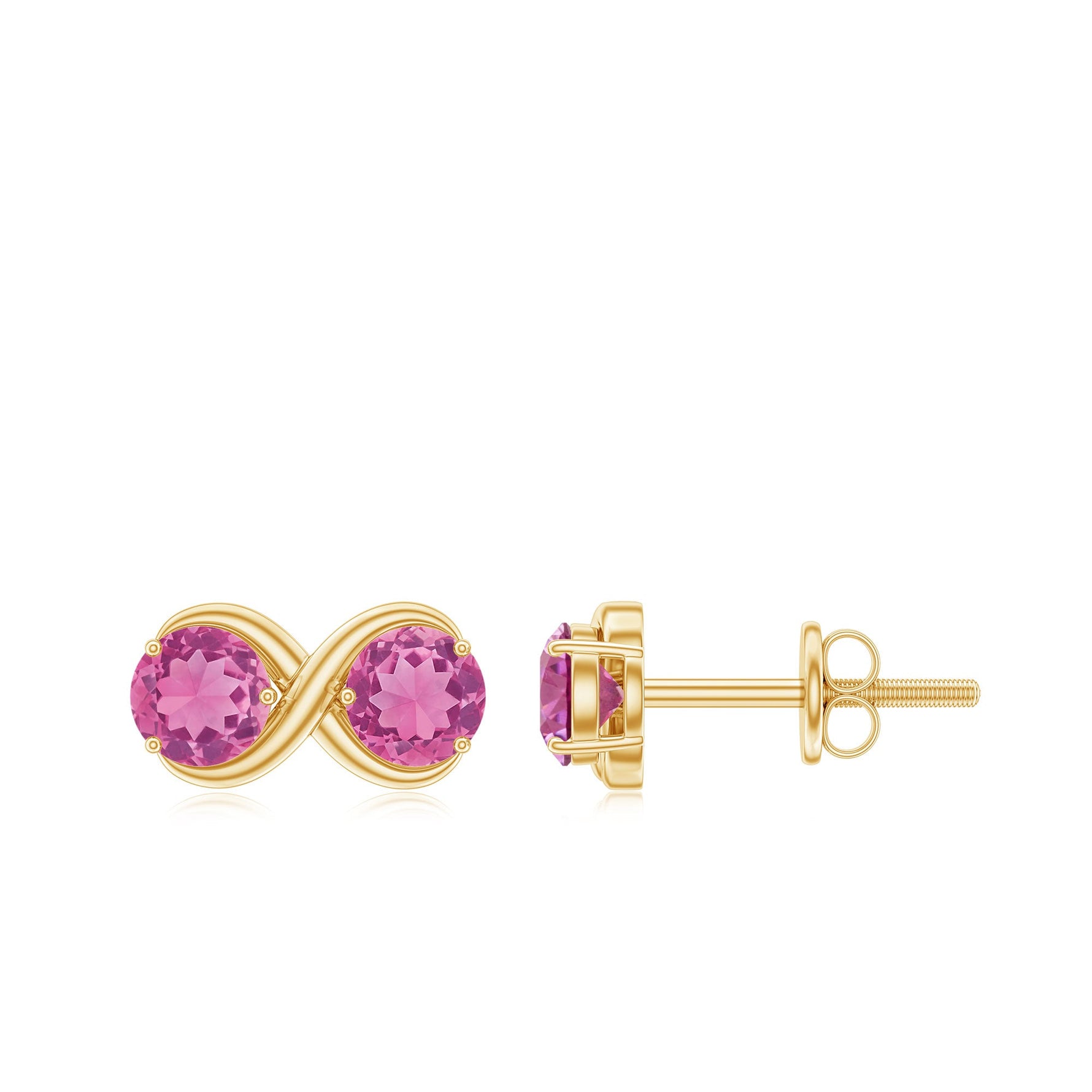 1 CT Simple Pink Tourmaline Two Stone Infinity Stud Earrings