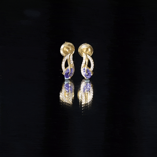 Pear Shape Tanzanite and Diamond Leaf Stud Earrings