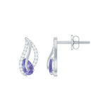 Pear Shape Tanzanite and Diamond Leaf Stud Earrings