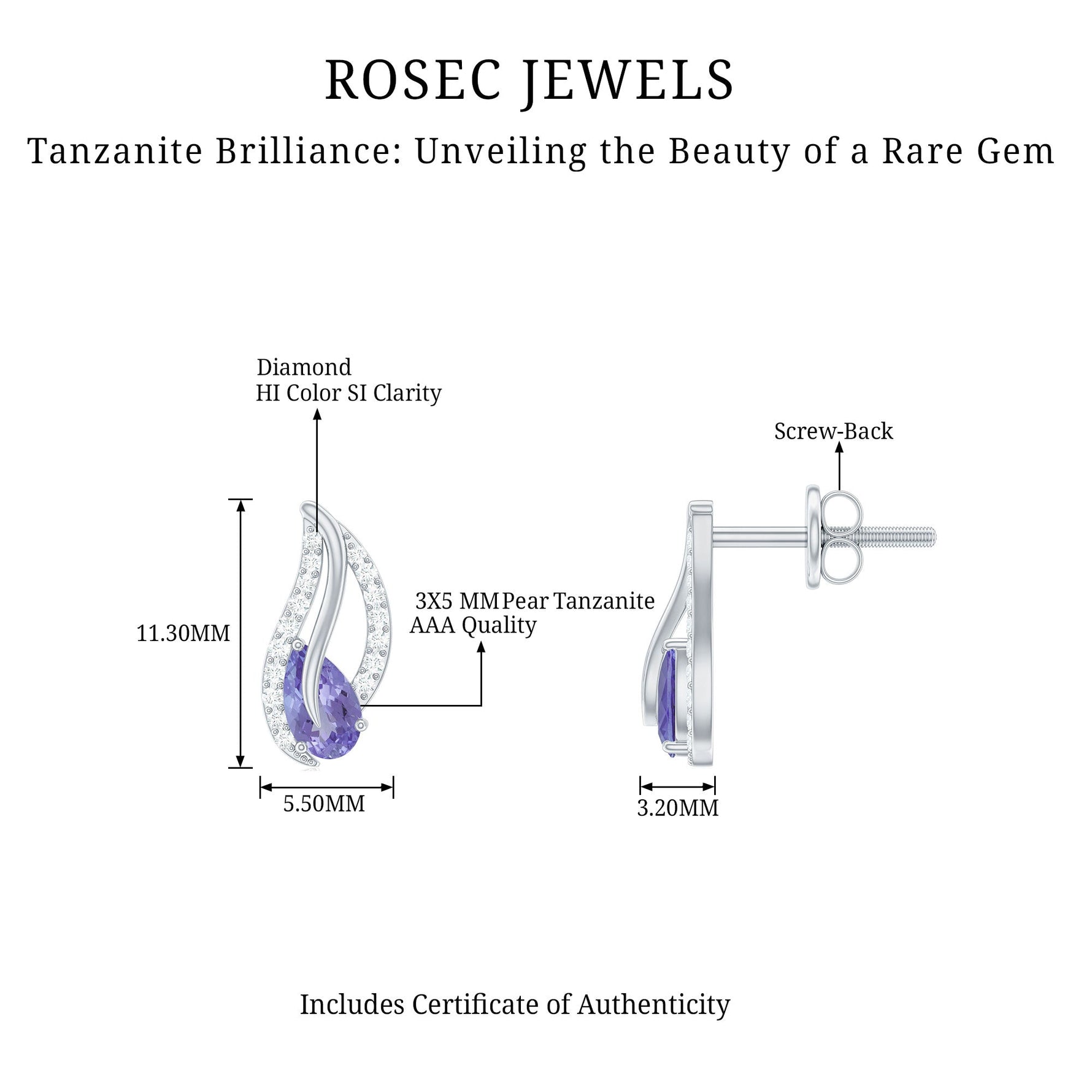 Pear Shape Tanzanite and Diamond Leaf Stud Earrings