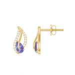 Pear Shape Tanzanite and Diamond Leaf Stud Earrings