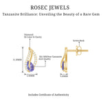 Pear Shape Tanzanite and Diamond Leaf Stud Earrings