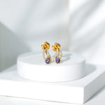 Pear Shape Tanzanite and Diamond Leaf Stud Earrings