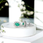 1.75 CT Oval Cut Emerald and Diamond Starburst Stud Earrings