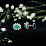 1.75 CT Oval Cut Emerald and Diamond Starburst Stud Earrings
