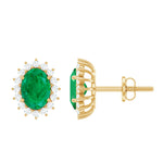 1.75 CT Oval Cut Emerald and Diamond Starburst Stud Earrings