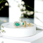1.75 CT Oval Cut Emerald and Diamond Starburst Stud Earrings