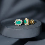 1.75 CT Oval Cut Emerald and Diamond Starburst Stud Earrings