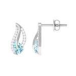 Certified Real Aquamarine Leaf Earrings with Diamond