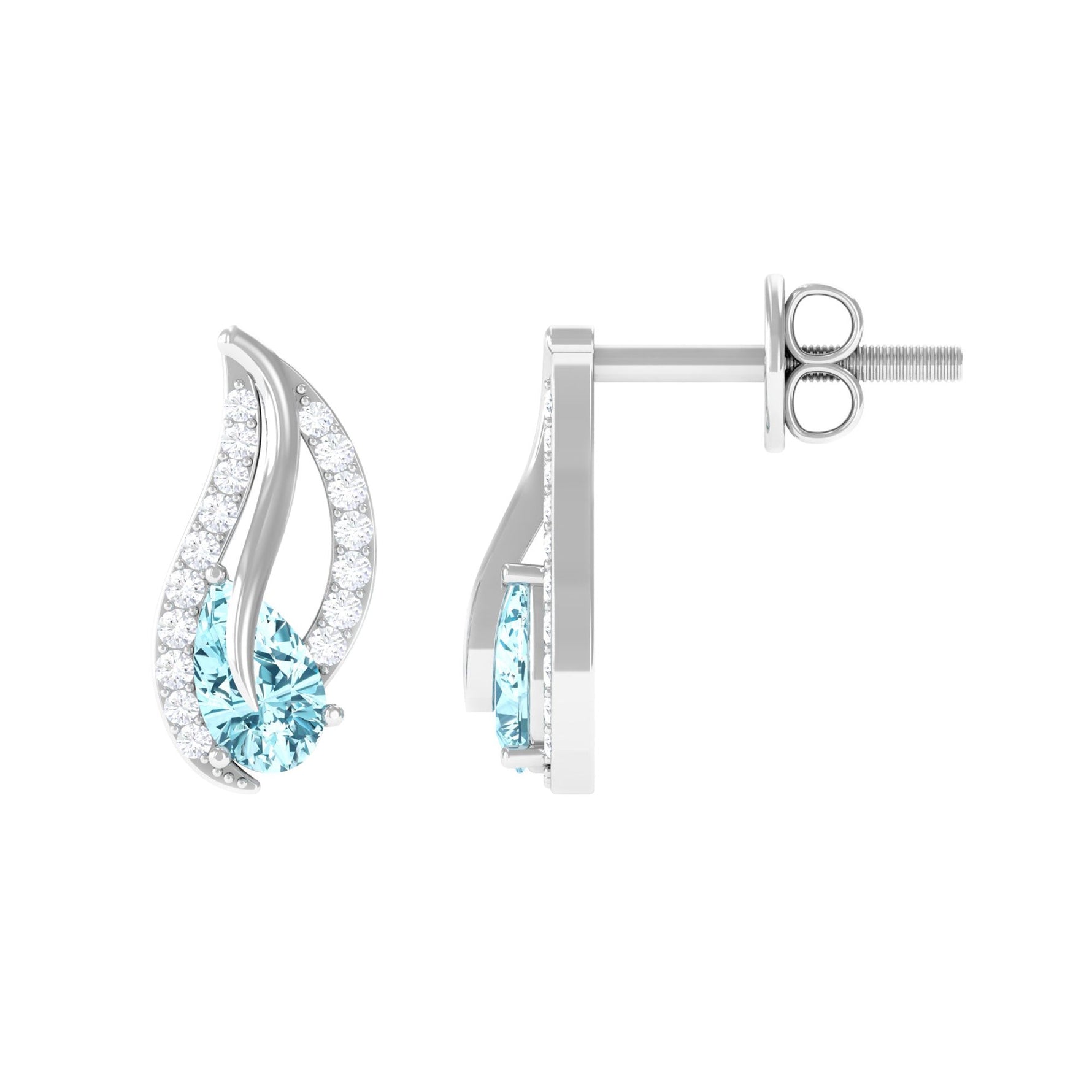 Certified Real Aquamarine Leaf Earrings with Diamond