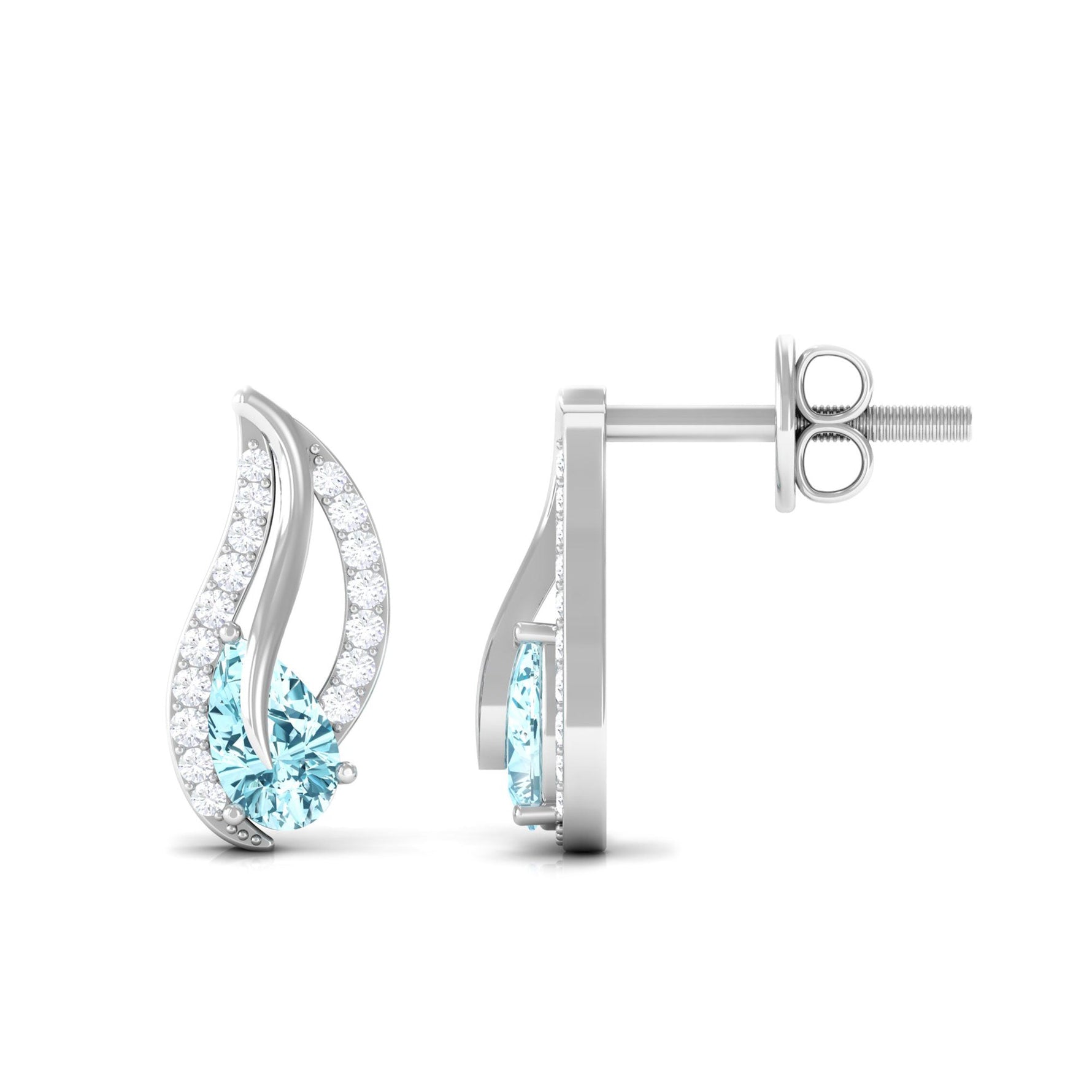 Certified Real Aquamarine Leaf Earrings with Diamond