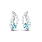 Certified Real Aquamarine Leaf Earrings with Diamond