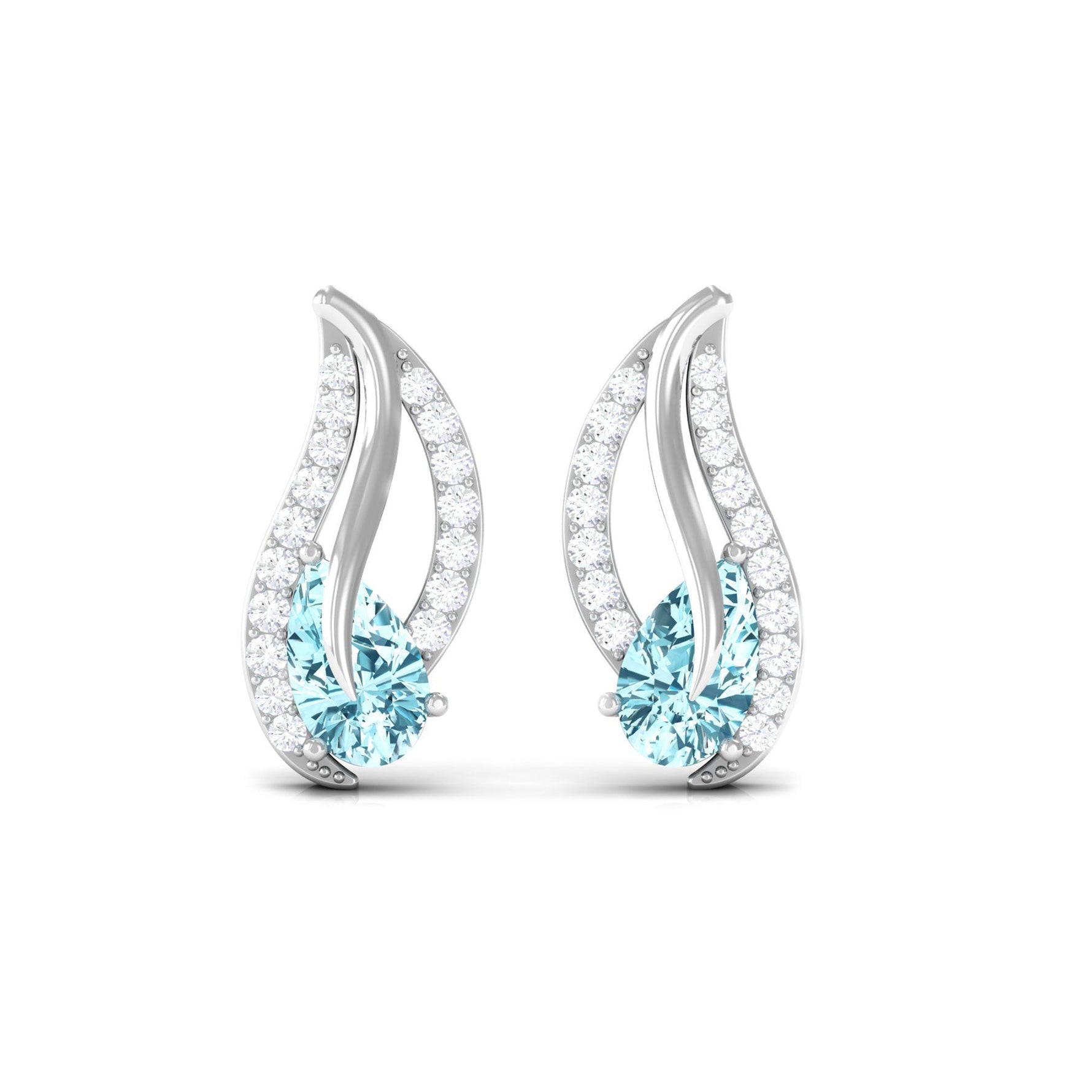 Certified Real Aquamarine Leaf Earrings with Diamond