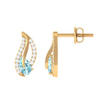 Certified Real Aquamarine Leaf Earrings with Diamond