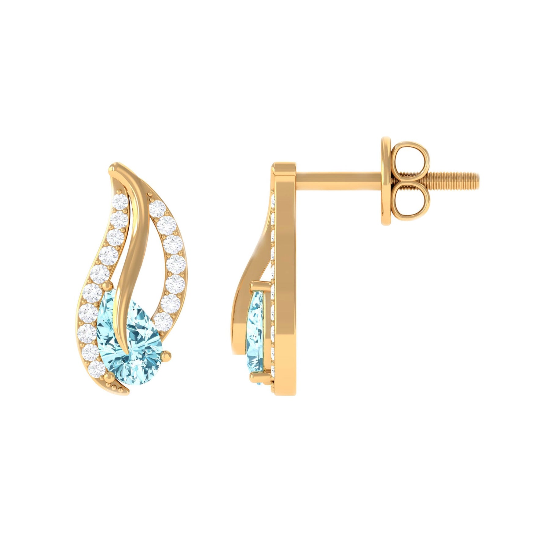 Certified Real Aquamarine Leaf Earrings with Diamond