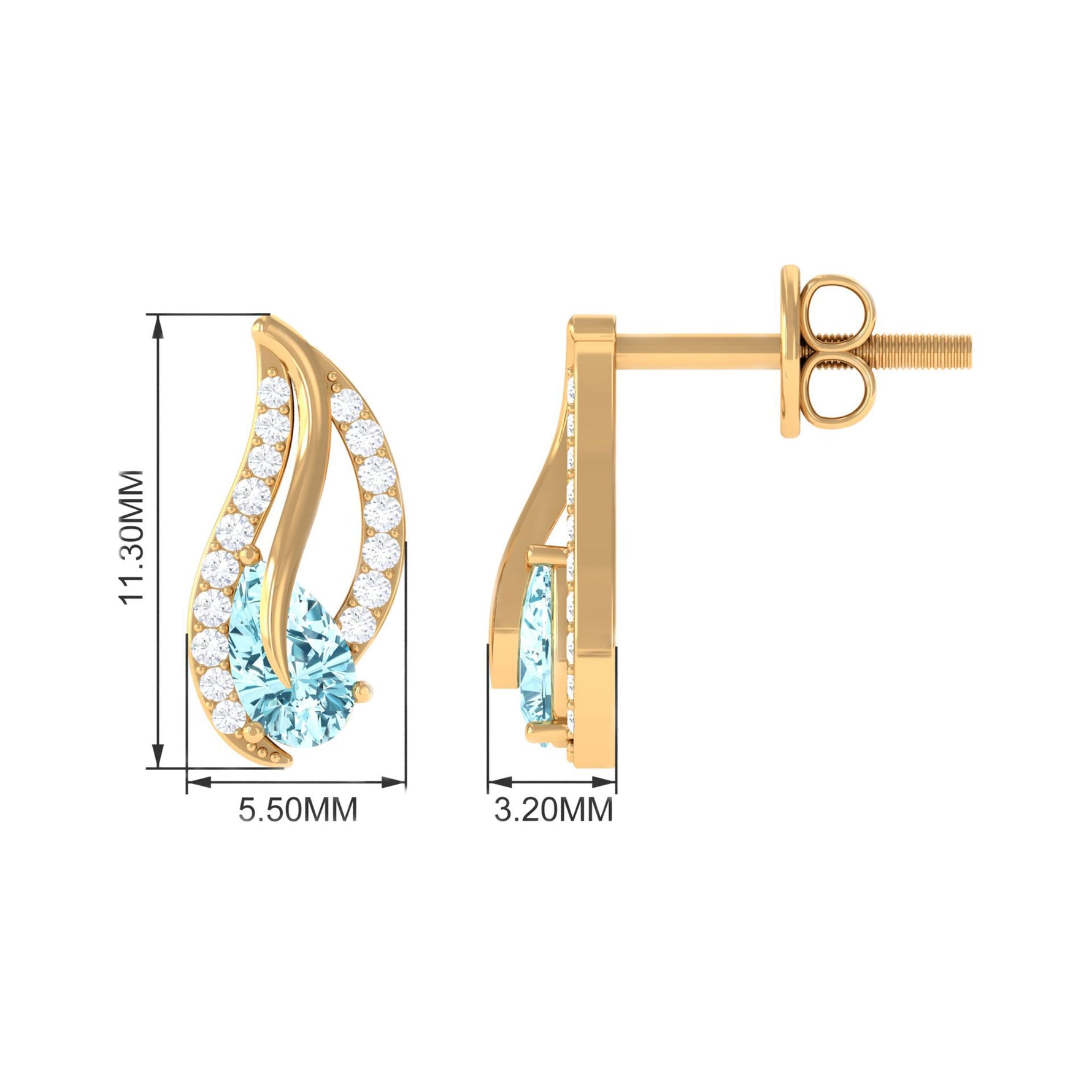Certified Real Aquamarine Leaf Earrings with Diamond