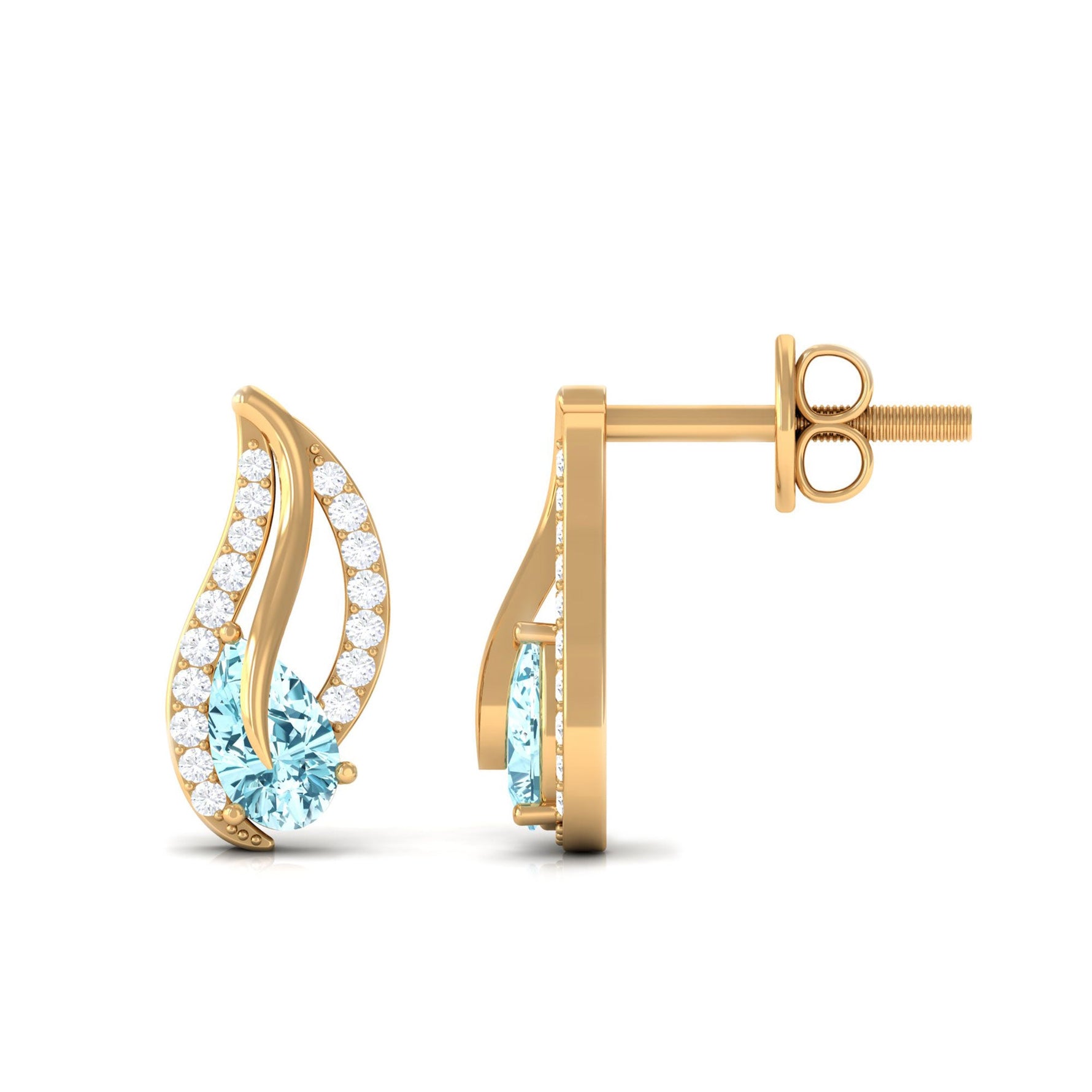 Certified Real Aquamarine Leaf Earrings with Diamond