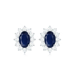 Classic Blue Sapphire Stud Earrings with Diamond Halo