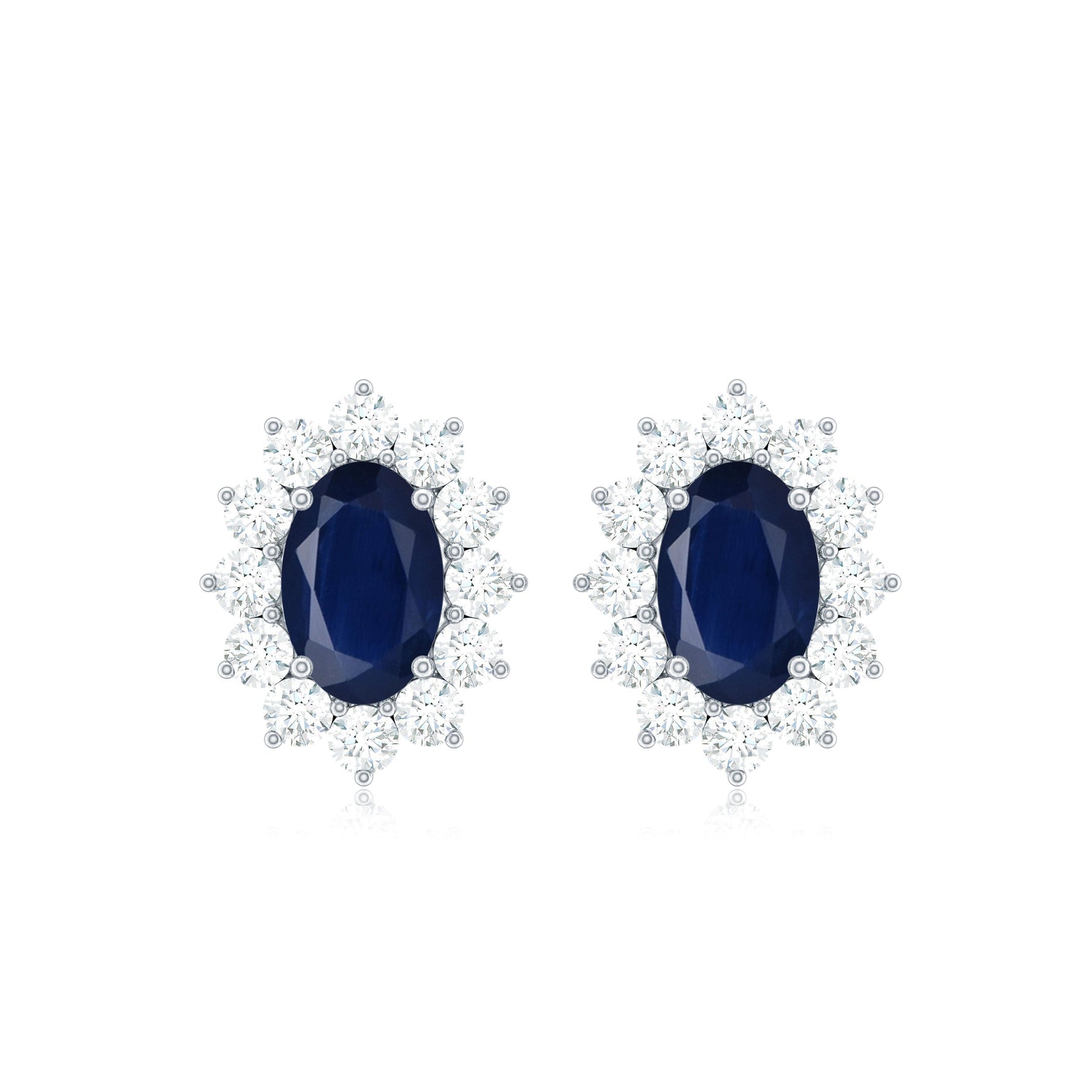 Classic Blue Sapphire Stud Earrings with Diamond Halo