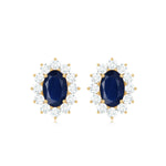 Classic Blue Sapphire Stud Earrings with Diamond Halo