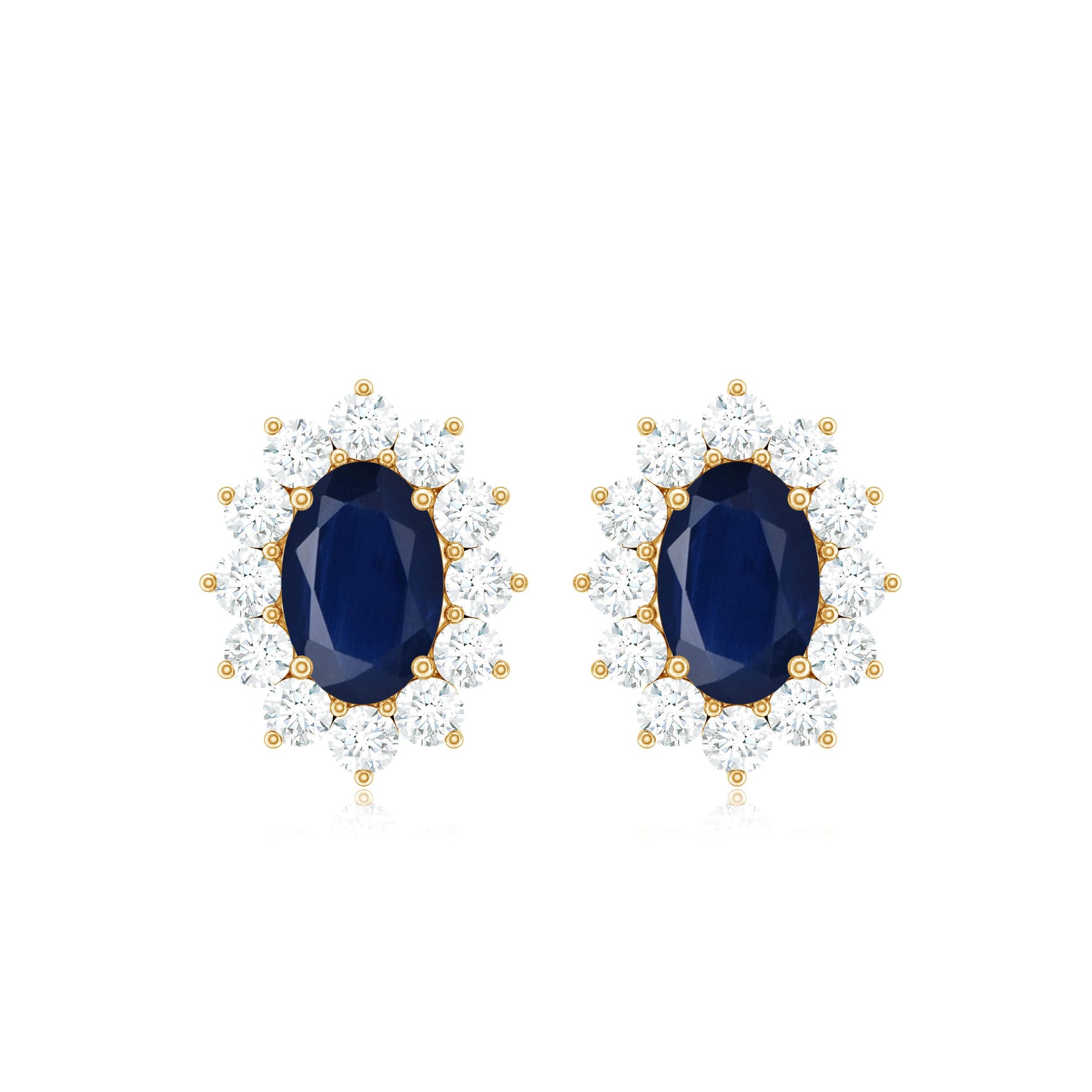 Classic Blue Sapphire Stud Earrings with Diamond Halo