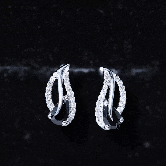 1/2 CT Pear Shape Black Spinel and Diamond Leaf Stud Earrings