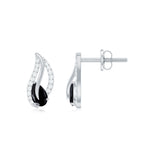 1/2 CT Pear Shape Black Spinel and Diamond Leaf Stud Earrings