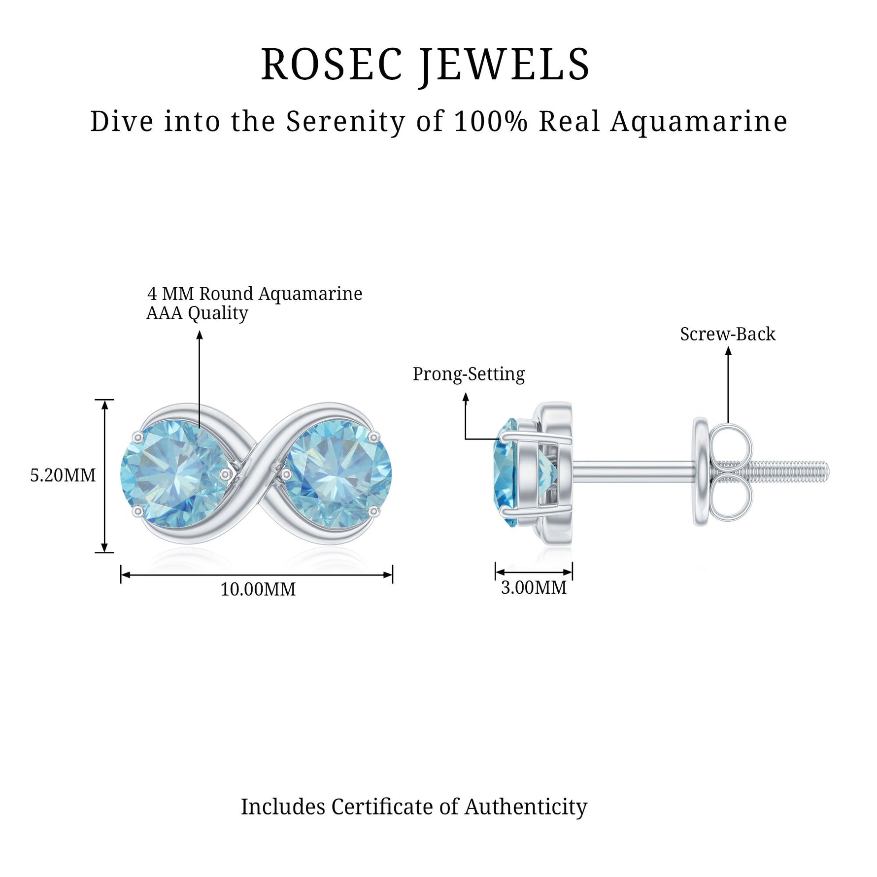 1 CT Simple Aquamarine Two Stone Infinity Stud Earrings