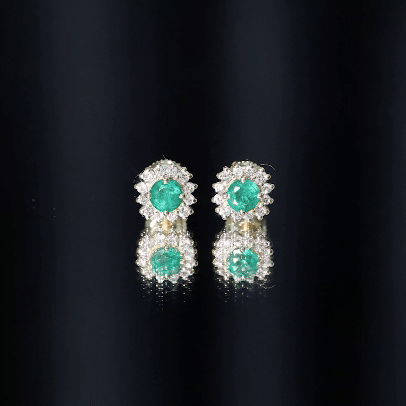1 CT Classic Emerald Stud Earrings with Diamond Accent