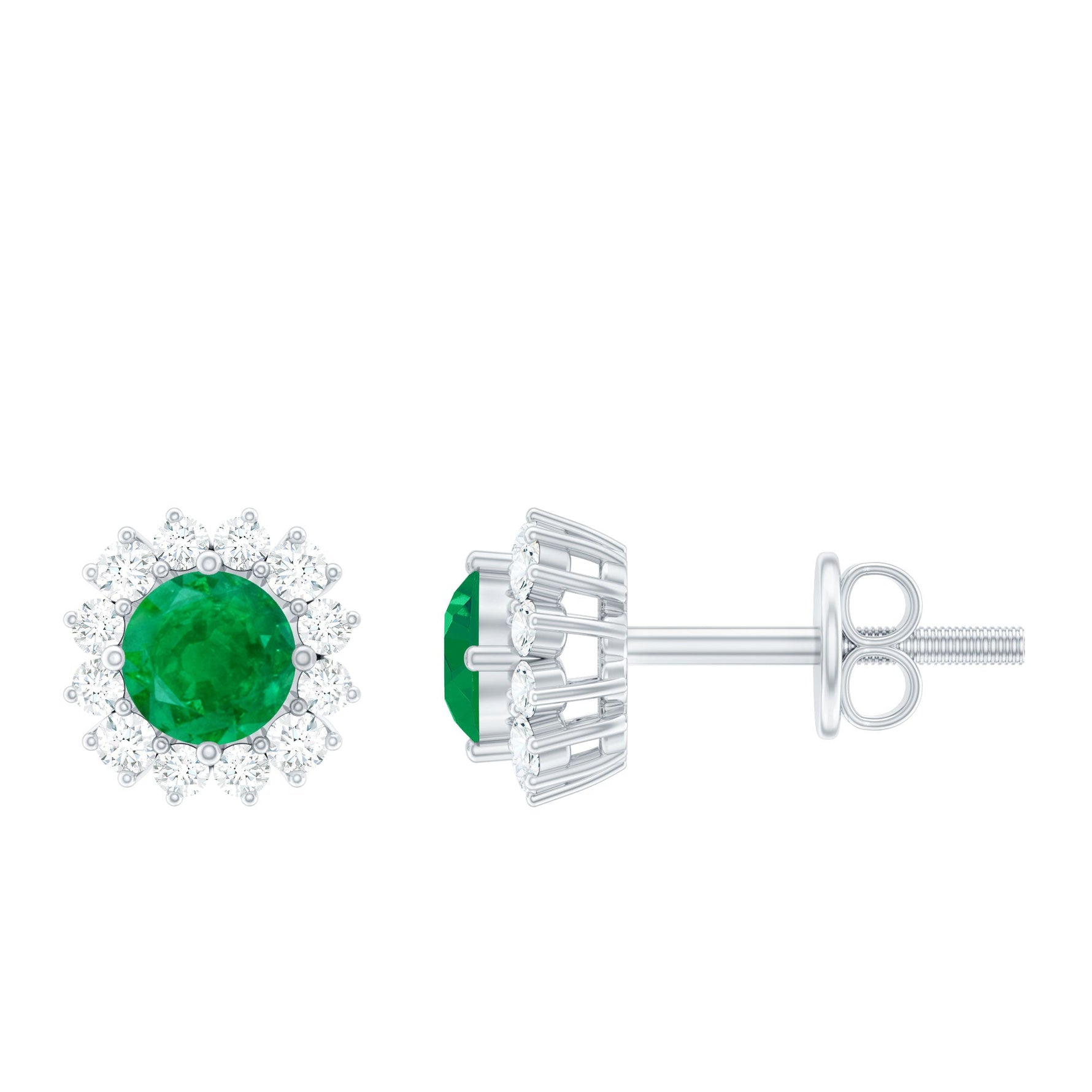 1 CT Classic Emerald Stud Earrings with Diamond Accent