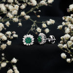 1 CT Classic Emerald Stud Earrings with Diamond Accent