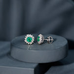 1 CT Classic Emerald Stud Earrings with Diamond Accent