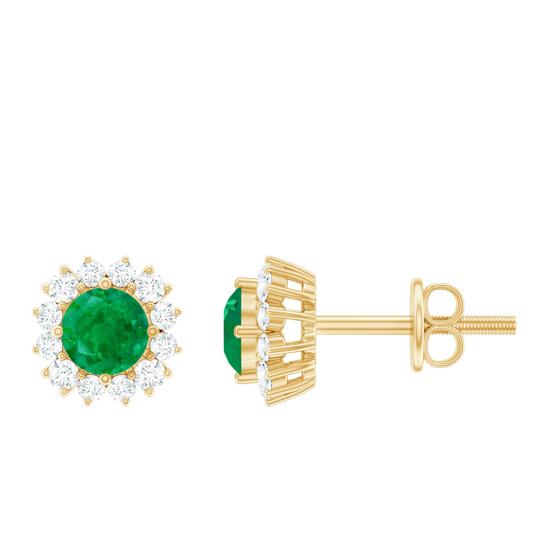 1 CT Classic Emerald Stud Earrings with Diamond Accent