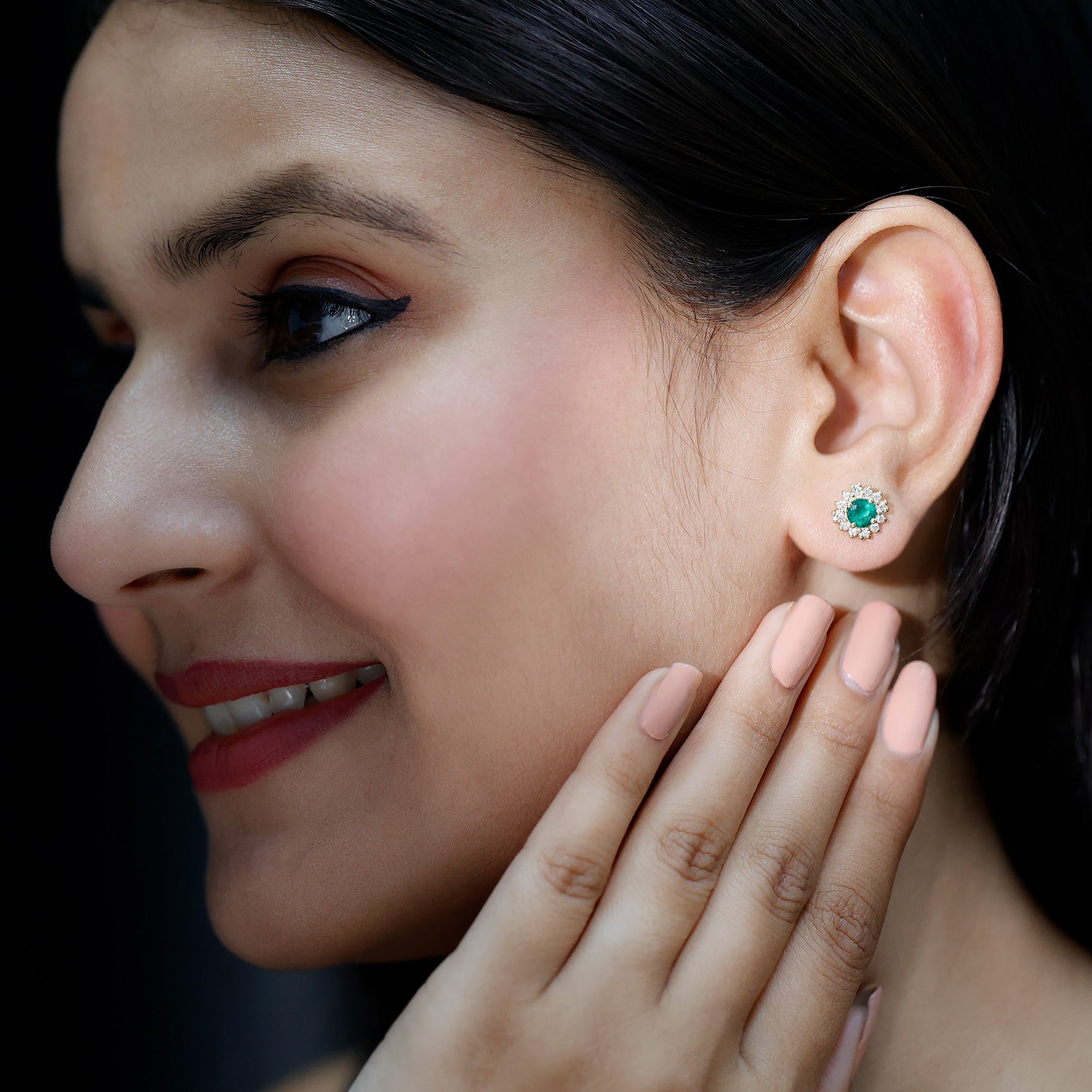 1 CT Classic Emerald Stud Earrings with Diamond Accent