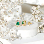 1 CT Classic Emerald Stud Earrings with Diamond Accent