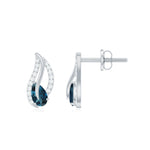 Pear Shape London Blue Topaz and Diamond Leaf Stud Earrings