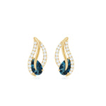 Pear Shape London Blue Topaz and Diamond Leaf Stud Earrings
