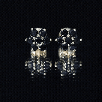 1.25 CT Black Onyx Floral Cluster Stud Earrings