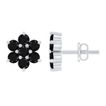 1.25 CT Black Onyx Floral Cluster Stud Earrings