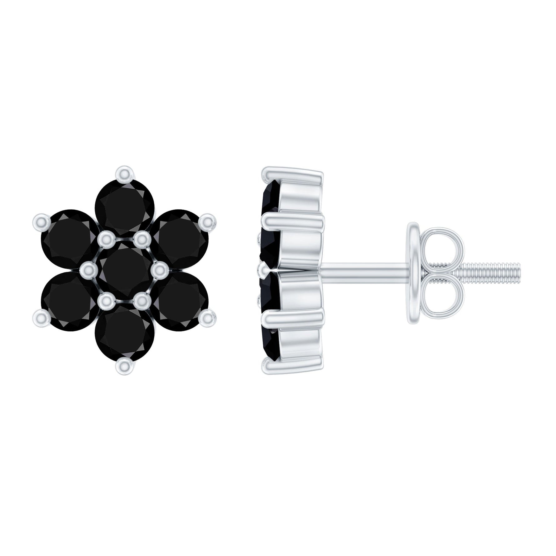 1.25 CT Black Onyx Floral Cluster Stud Earrings