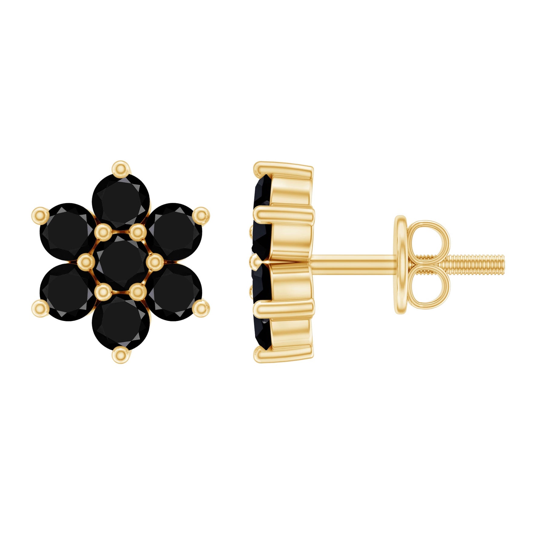 1.25 CT Black Onyx Floral Cluster Stud Earrings