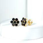 1.25 CT Black Onyx Floral Cluster Stud Earrings