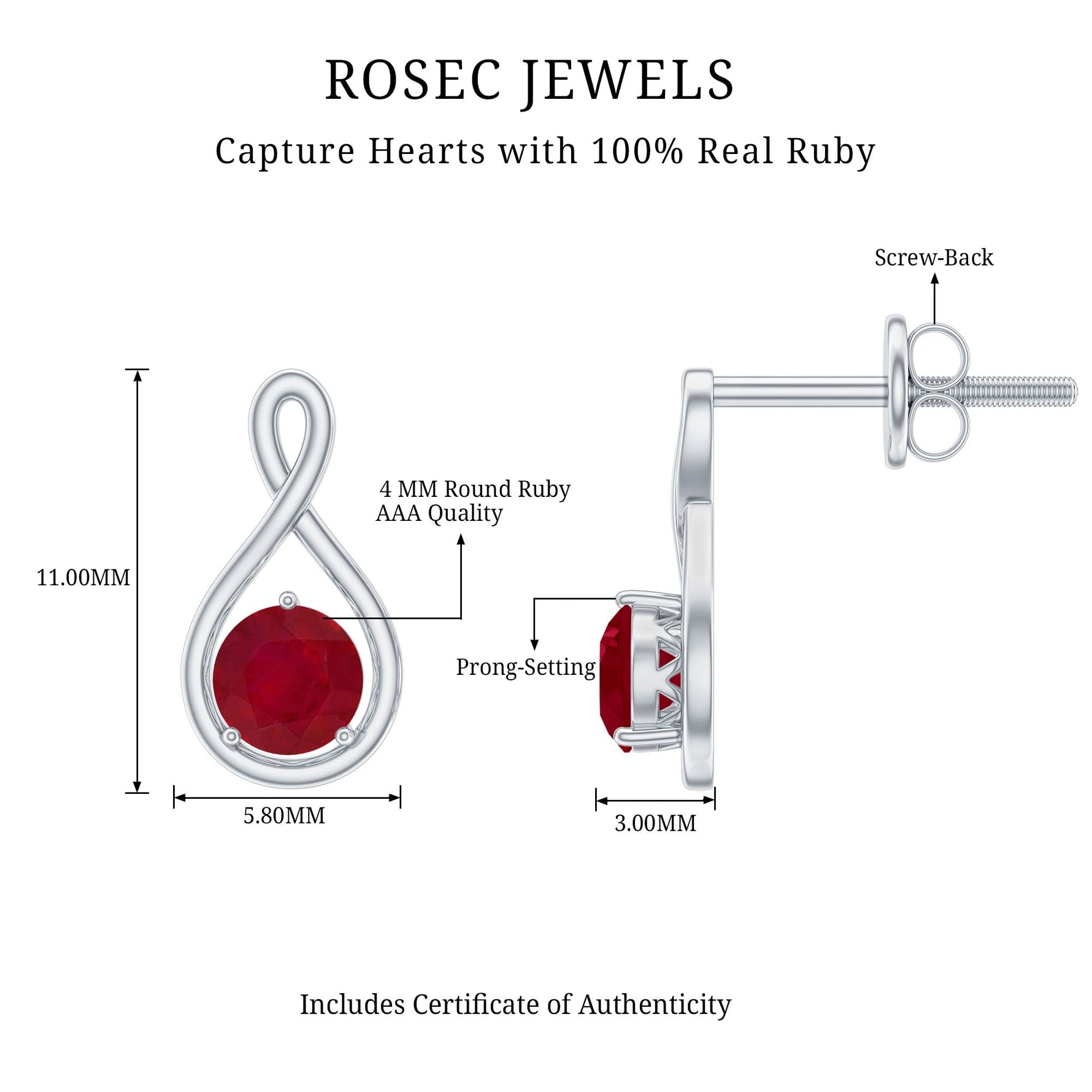 1/2 CT Round Cut Ruby Solitaire Infinity Stud Earrings