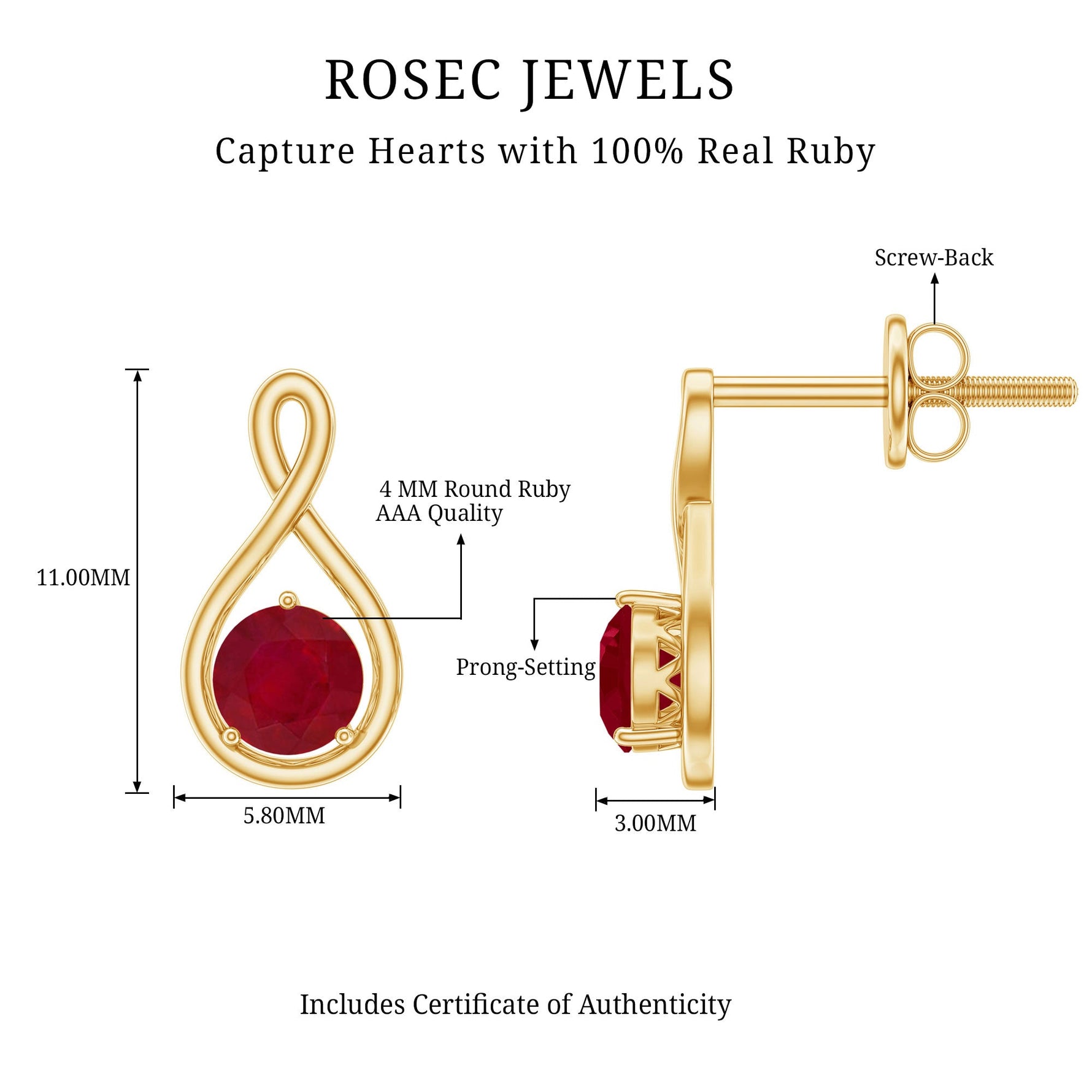 1/2 CT Round Cut Ruby Solitaire Infinity Stud Earrings