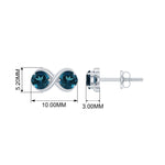 1.25 CT Simple London Blue Topaz Two Stone Infinity Stud Earrings