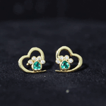 Lab Created Emerald and Moissanite Heart Paw Stud Earrings