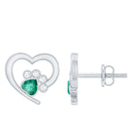 Lab Created Emerald and Moissanite Heart Paw Stud Earrings