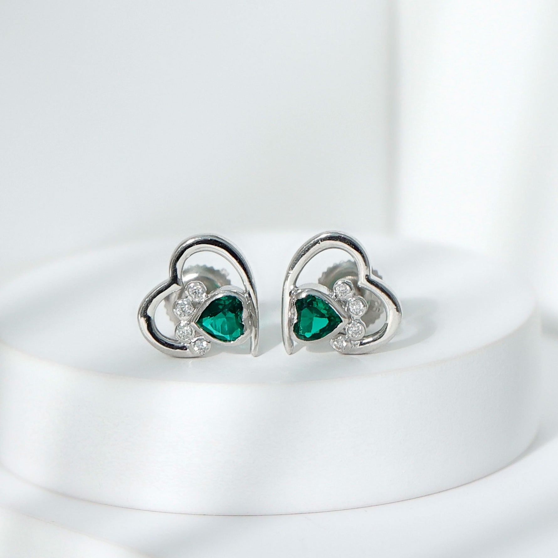 Lab Created Emerald and Moissanite Heart Paw Stud Earrings