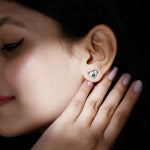 Lab Created Emerald and Moissanite Heart Paw Stud Earrings