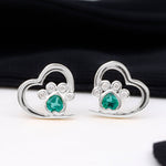 Lab Created Emerald and Moissanite Heart Paw Stud Earrings
